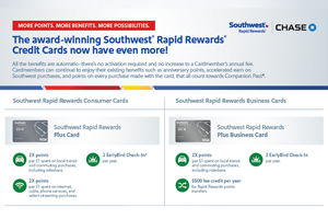 Chase and Southwest Airlines Expand Benefits for Southwest Rapid Rewards Cardmembers