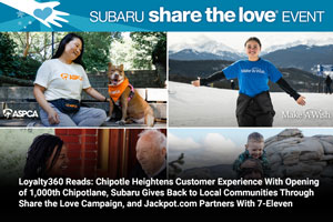 Loyalty360 Reads: Chipotle Heightens Customer Experience with Opening of 1,000th Chipotlane, Subaru Gives Back through Share the Love Campaign, and Jackpot.com Partners With 7-Eleven 