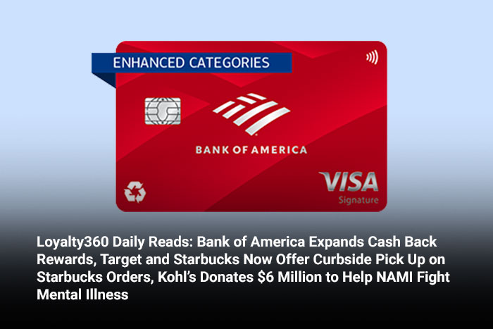 Loyalty360 Daily Reads: Bank of America Expands Cash Back Rewards, Target and Starbucks Now Offer Curbside Pick Up on Starbucks Orders, Kohl’s Donates $6 Million to Help NAMI Fight Mental Illness 